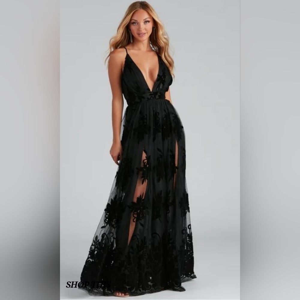 Black Windsor Morgan Formal Flocked Velvet Dress Size XL